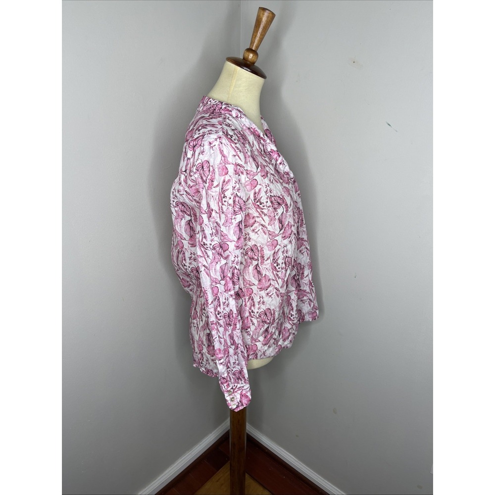 120% LINO Pink‎ White Floral Longsleeve Linen Tunic Shirt Sz 42 - Picture 4 of 9